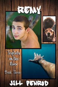 Remy cover. Image of a young man, a man and a dog, and an arm underwater