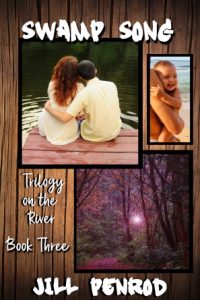 Swamp Song cover. Images of a young couple on a dock, a baby, and a light in the forest